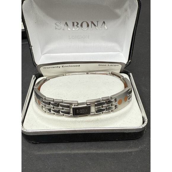 Sabona Bracelet Mens Executive Duet Matte Stainless Magnetic New Xl - Picture 5 of 7